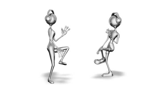 3D Silver Man and Woman Dance  Looped on White