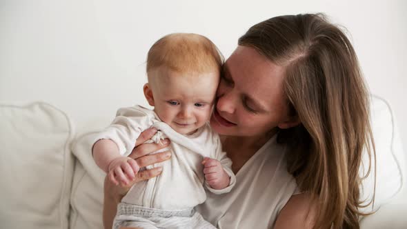 Positive Mom Training To Walk and Kissing Cute Baby