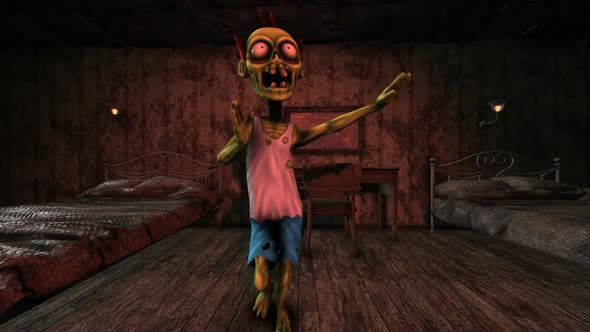 Zombie dancing salsa in a haunted house