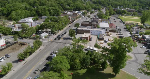 Aerial Panning View of a Main Road in a Long Island Neighborhood