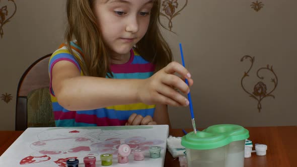 Closeup of a Girl Drawing with Colored Paints on Paper