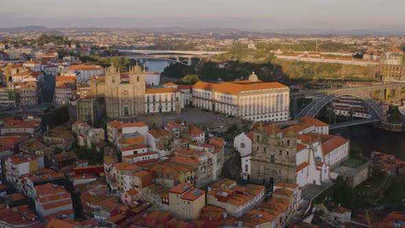Porto in Portugal, aerial drone cityscape view 4k