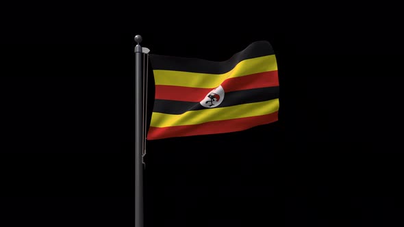 Uganda Flag On Flagpole With Alpha Channel  4K