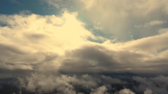 Time lapse aerial view running clouds in the sky in motion. 