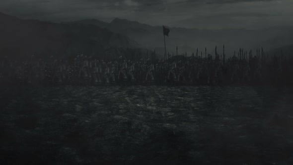 Big Saxon Army In A Battlefield Under A Storm