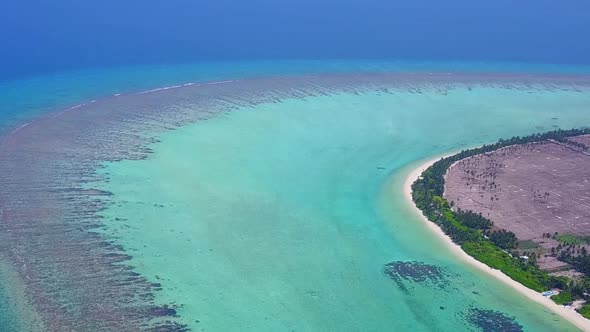 Aerial drone landscape of marine resort beach trip by blue sea and sand background