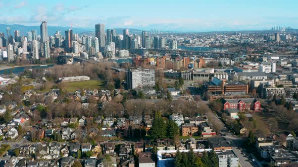 Aerial view of picturesque downtown Vancouver, British Columbia, Canada.