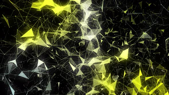 Glowing Yellow Plexus Network High Tech Background, Polygonal Network Loop Animation Over Black alt
