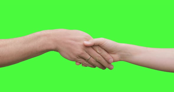 Isolated Man and Woman Handshake Showing Salute, Greeting, Welcome Sign Symbol. Green Screen