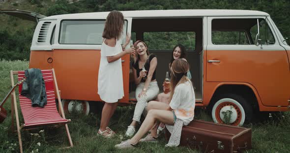 Retro Atmosphere at the Picnic Group of Ladies