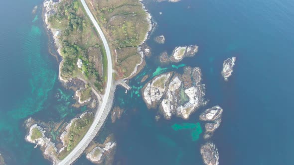 Aerial view of amazing Atlantic Ocean Road (Atlanterhavsvegen) in Norway