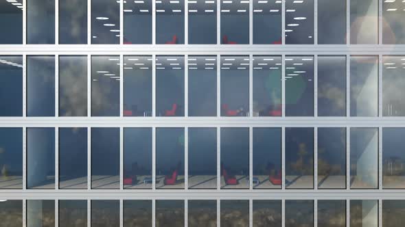 Moving Up To the Clouds Along Windows of the Office Building and Skyscraper Loop 4k alt