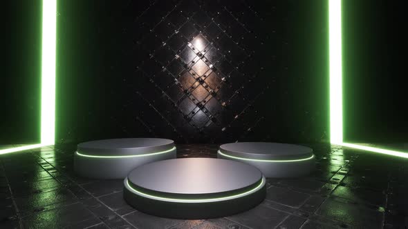 Product Showcase Spotlight Background  With Green Neon Lights
