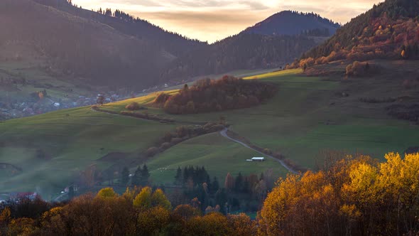 Autumn Colors Countryside Landscape at Sunset