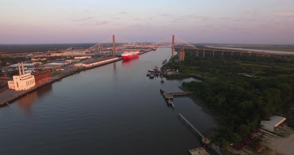 Aerial of Talmadge Memorial Bridge in Savannah