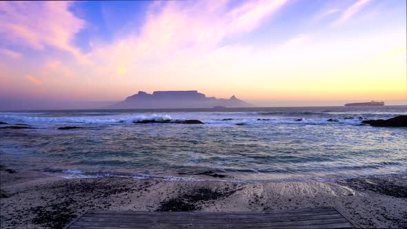 Iconic Table Mountain Time Lapse filmed from Big Bay, Table View beach, Cape Town, South Africa