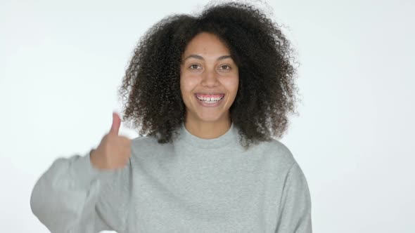 African Woman with Thumbs Up White Background
