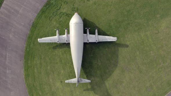 Guppy Cargo Plane at an Airfield Bird's Eye View