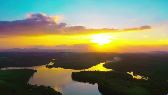 Flying at the sunset in the Island