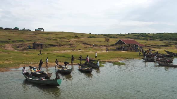 View of a fishing village in Lake Albert Uganda