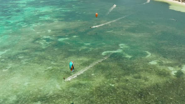 Kitesurfers on Bulabog Beach, Boracay Island, Philippines