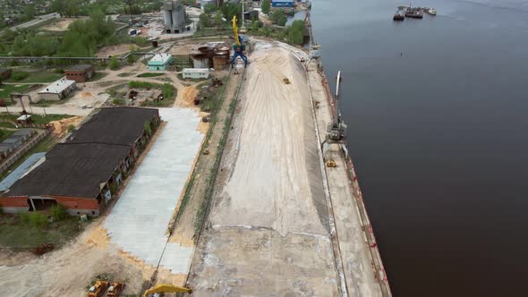 Cargo River Port on the River Bank View From Above