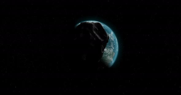 An Asteroid Is Advancing Toward Earth. 3D Cinematic Animation.