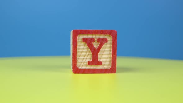 Close up shot letter "Y" alphabet wooden block