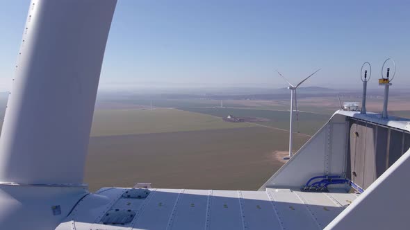 Aerial View of Part of Windmill Turbine in Countryside Green Energy