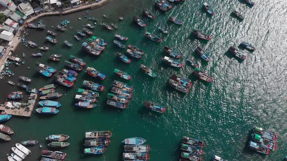 Professional Asian Schooner Fishing Boats with Crab Traps for Catching Squid and Lobster Anchored