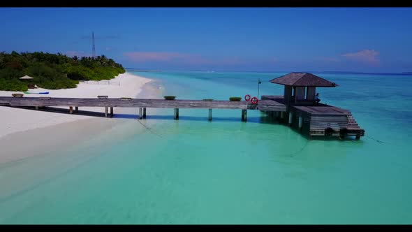 Aerial tourism of tropical island beach holiday by transparent sea and white sandy background of a d