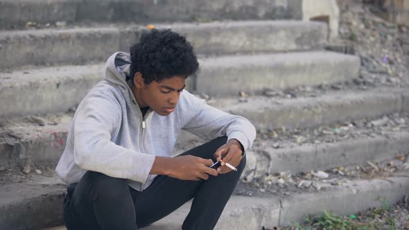 Troubled Young Man Smoking Outdoors, Lonely Student Thinking Problem, Generation