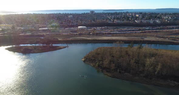 Aerial View Of The Snohomish River Delta In Everett, Wa