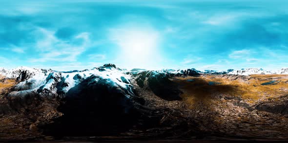 VR360 View on Snowy Tops and Valley in Summer Himalaya Mountains