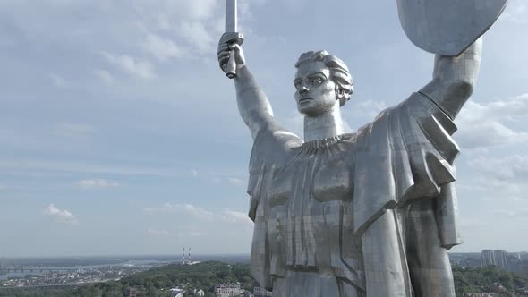 Kyiv, Ukraine: Aerial View of the Motherland Monument. Flat, Gray