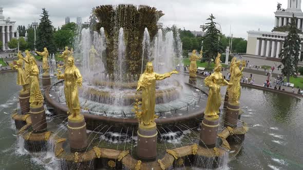 Friendship of Nations Fountain in Moscow, aerial view