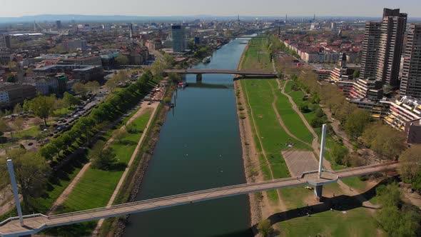 Top view of the embankment of the Neckar River.