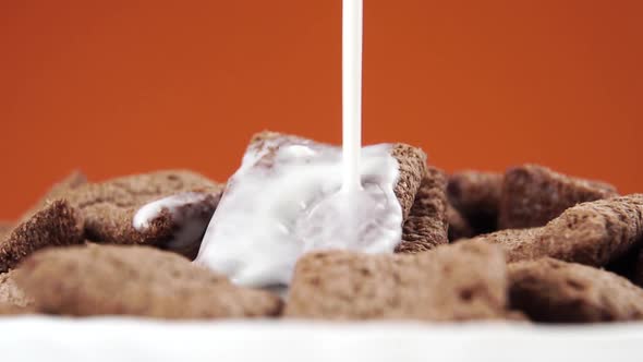 Full white bowl of chocolate cereal pads