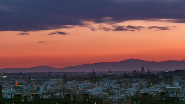 Panoramic Day To Night Timelapse View of Madrid Spain