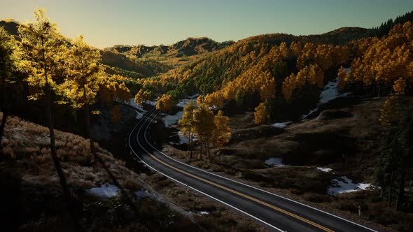 Aerial Panoramic Landscape View of a Scenic Road in Canadian Mountains