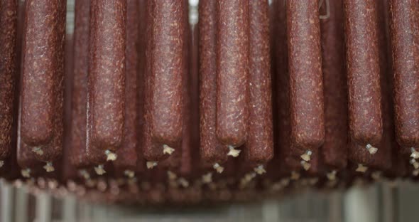 Meat Production and Food Industry, View of Ready Meat Products, Smoked Sausages, Production 