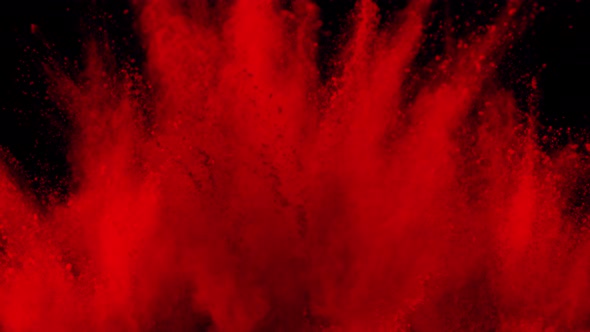 Super Slow Motion Shot of Red Powder Explosion Isolated on Black Background at 1000Fps