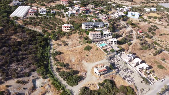 Greece Crete Landscape with Olive Trees and Tiny Mountain Village