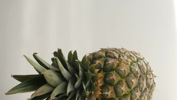 Exotic pineapple on white reflective background slow tilt 4K 2160p 30fps UltraHD footage -  Ananas c