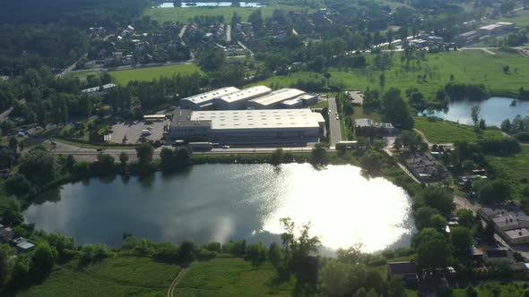 Distribution logistics buildings and industrial area - aerial view