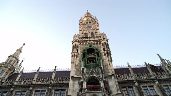 Gimbal Real Time Shot of New Town Hall on Marienplatz the City Centre of Munich. The Town Hall Are