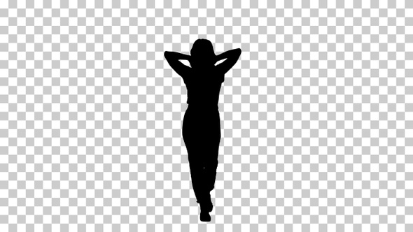 Silhouette woman walking and stretching, Alpha Channel