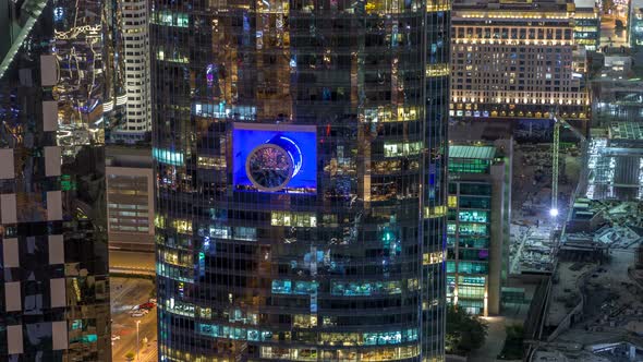 Skyline View of the Buildings of Sheikh Zayed Road and DIFC Night Timelapse in Dubai UAE