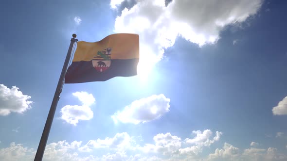 Saxony-Anhalt Flag with Emblem on a Flagpole V4