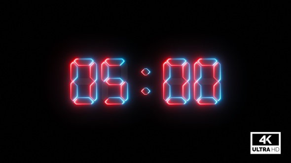 5 Minute Neon Digital Negative Countdown
